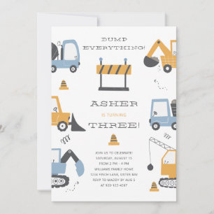 Invitación Fiesta de cumpleaños del tema del camión de constr