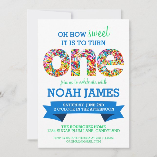 Invitación Fiesta de cumpleaños del tema del caramelo la 1ra (Anverso)