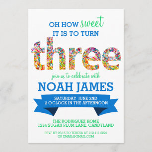 Invitación Fiesta de cumpleaños del tema del caramelo la 3ro
