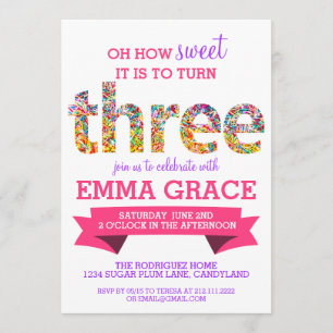Invitación Fiesta de cumpleaños del tema del caramelo la 3ro