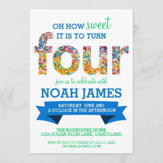 Invitación Fiesta de cumpleaños del tema del caramelo la 4ta