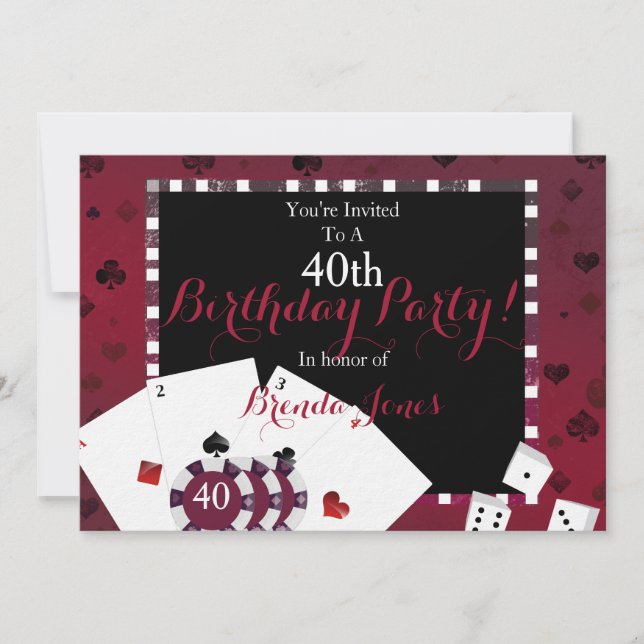 Invitación fiesta de cumpleaños del tema del casino (Anverso)