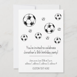 Invitación Fiesta de cumpleaños del tema del fútbol negro y b