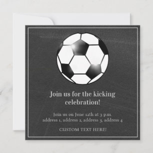 Invitación Fiesta de cumpleaños del tema del fútbol negro y b