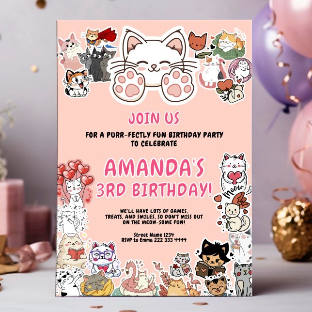 Invitación Fiesta de cumpleaños del tema del gato (Subido por el creador)