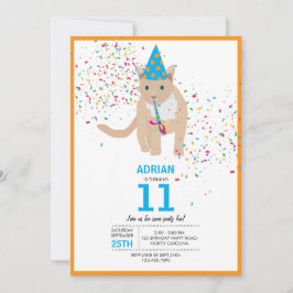 Invitación Fiesta de cumpleaños del tema del gato divertida