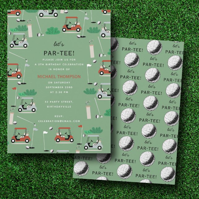 Invitación Fiesta de cumpleaños del tema del golf Let's Par-T (Let's Par-Tee Golf Theme Birthday Party Invitation)