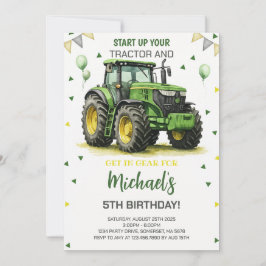Invitación Fiesta de cumpleaños del tema del Tractor Verde