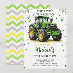 Invitación Fiesta de cumpleaños del tema del Tractor Verde
