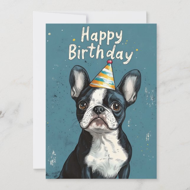 Invitación Fiesta de cumpleaños del terrible Boston gris-azul (Anverso)