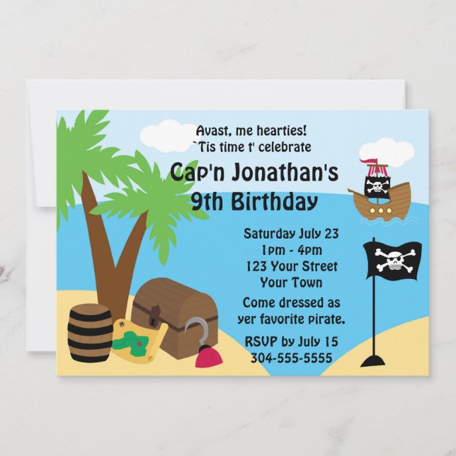 Invitación Fiesta de cumpleaños del tesoro del pirata (Anverso)