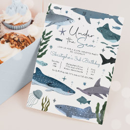 Invitación Fiesta de cumpleaños del tiburón bajo el mar