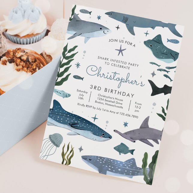 Invitación Fiesta de cumpleaños del tiburón bajo el mar (Subido por el creador)