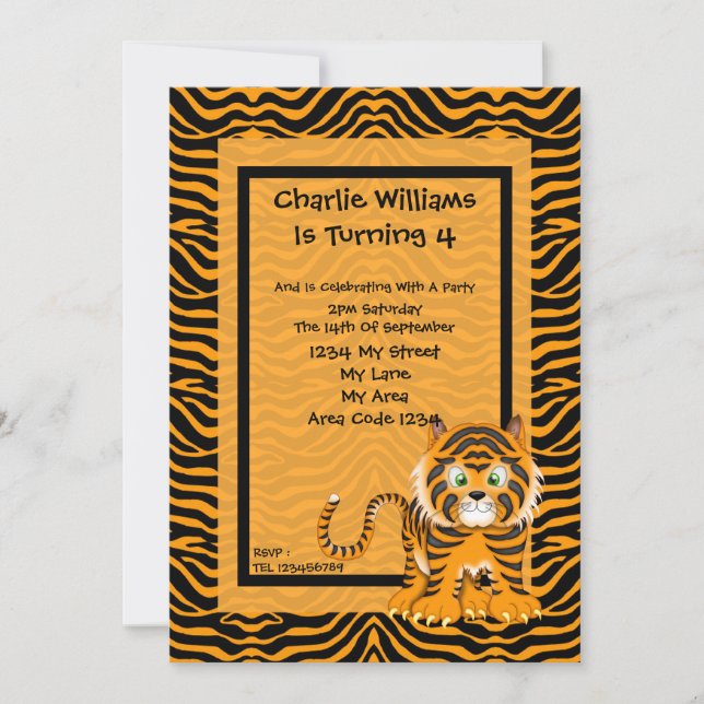 Invitación Fiesta de cumpleaños del tigre (Anverso)