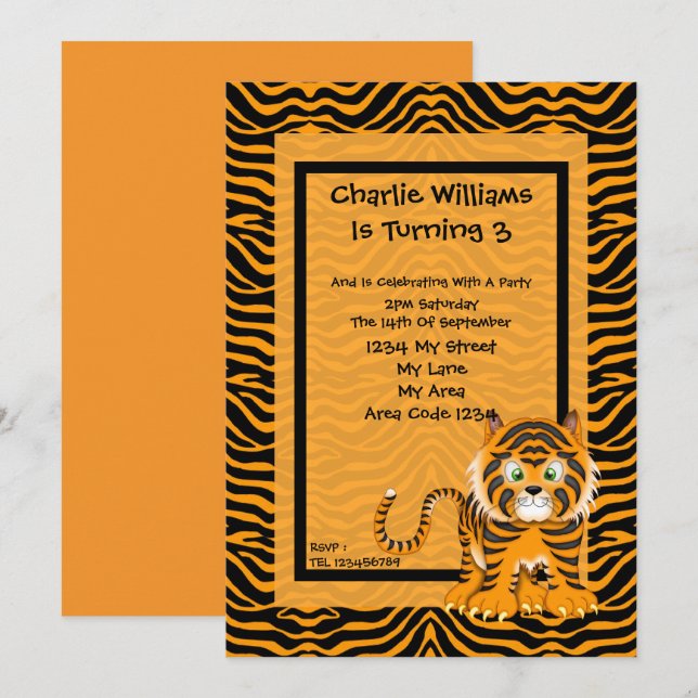 Invitación Fiesta de cumpleaños del tigre (Anverso / Reverso)