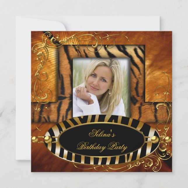 Invitación Fiesta de cumpleaños del tigre de cebra silvestre  (Anverso)