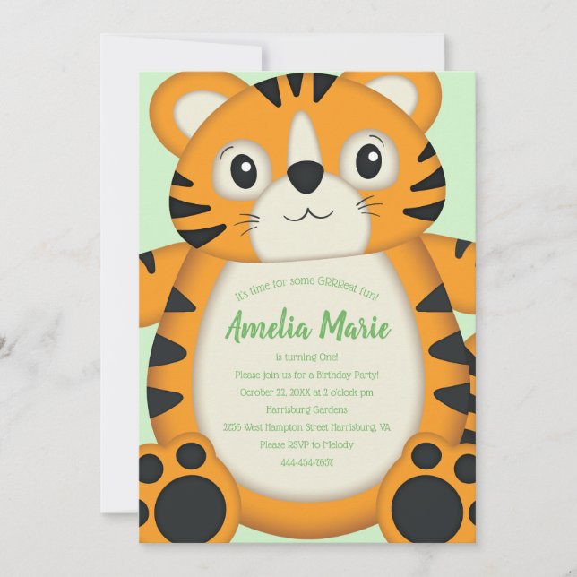 Invitación Fiesta de cumpleaños del tigre Verde (Anverso)