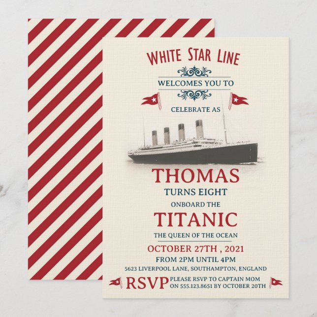Invitación Fiesta de Cumpleaños del Titanic (Anverso / Reverso)