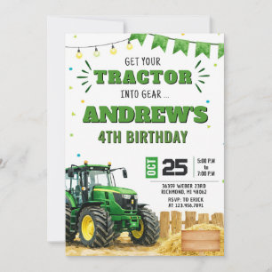 Invitación Fiesta de cumpleaños del tractor de niño personali