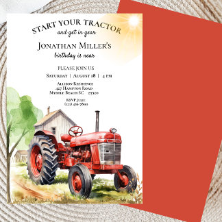 Invitación Fiesta de cumpleaños del Tractor Rojo de la granja