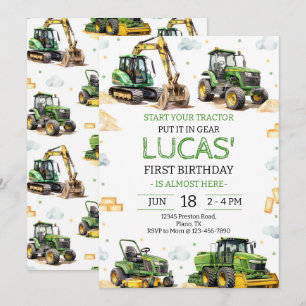 Invitación Fiesta de cumpleaños del tractor verde