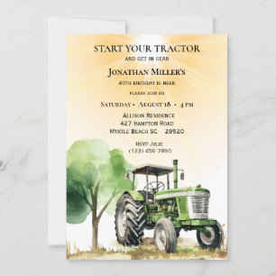 Invitación Fiesta de cumpleaños del Tractor Verde de la granj