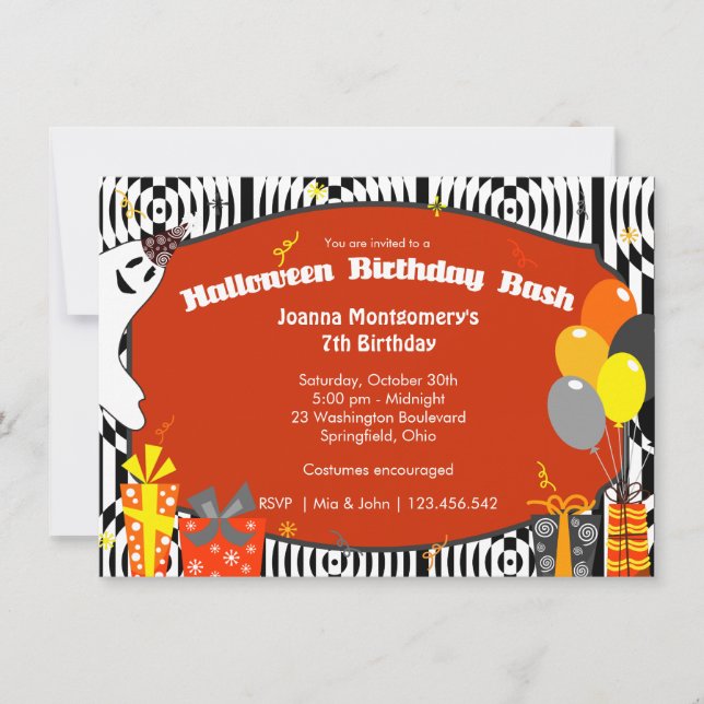 Invitación Fiesta de cumpleaños del traje de Halloween (Anverso)