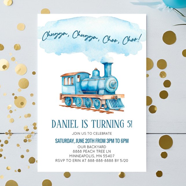 Invitación Fiesta de cumpleaños del tren Blue Chugga Choo Cho (Subido por el creador)