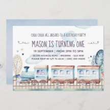 Fiesta de cumpleaños del tren de acuarela