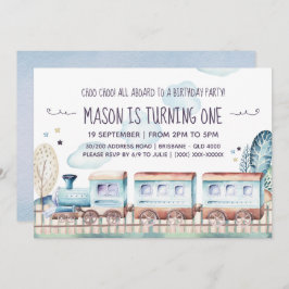 Invitación Fiesta de cumpleaños del tren de acuarela