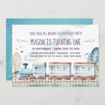 Fiesta de cumpleaños del tren de acuarela