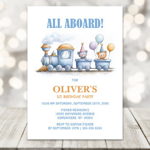 Invitación Fiesta de cumpleaños del tren de vapor azul número