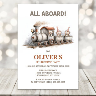 Invitación Fiesta de cumpleaños del tren de vapor número 1