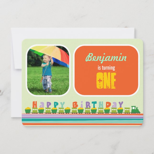 Invitación Fiesta de cumpleaños del tren del feliz cumpleaños (Anverso)