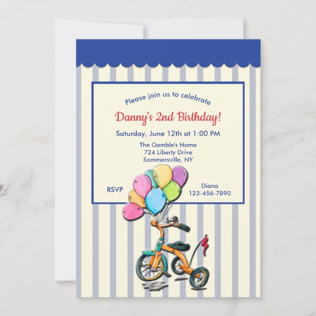 Invitación Fiesta de cumpleaños del triciclo (Anverso)