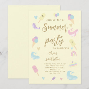 Invitación Fiesta de cumpleaños del verano de la caligrafía d