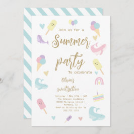 Invitación Fiesta de cumpleaños del verano de la caligrafía d