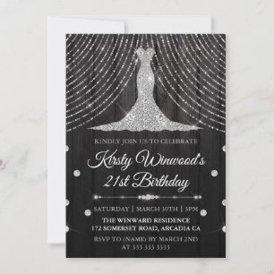Invitación Fiesta de cumpleaños del vestido de diamante negro