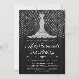 Invitación Fiesta de cumpleaños del vestido de diamante negro
