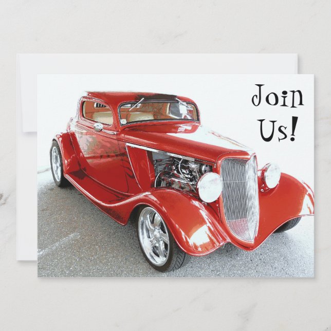 Invitación Fiesta de cumpleaños del viejo hombre - carro clás (Anverso)