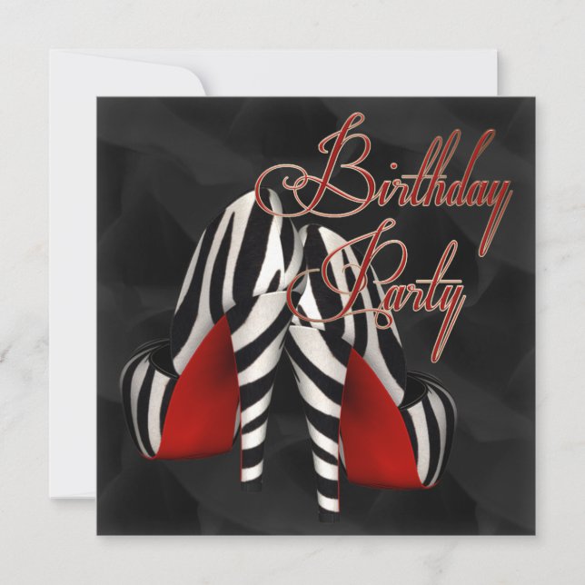 Invitación Fiesta de cumpleaños del zapato de tacón rojo negr (Anverso)