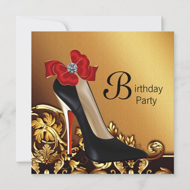 Invitación Fiesta de cumpleaños del zapato de tacón rojo rojo (Anverso)