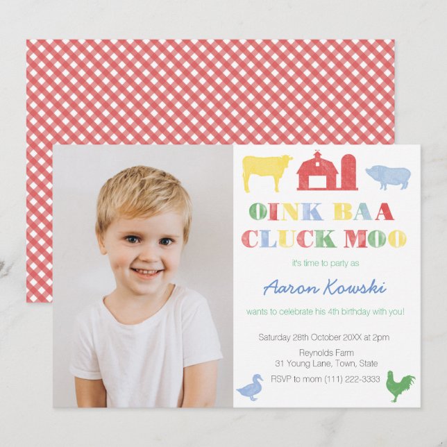 Invitación Fiesta de cumpleaños del zoológico de Petting para (Anverso / Reverso)