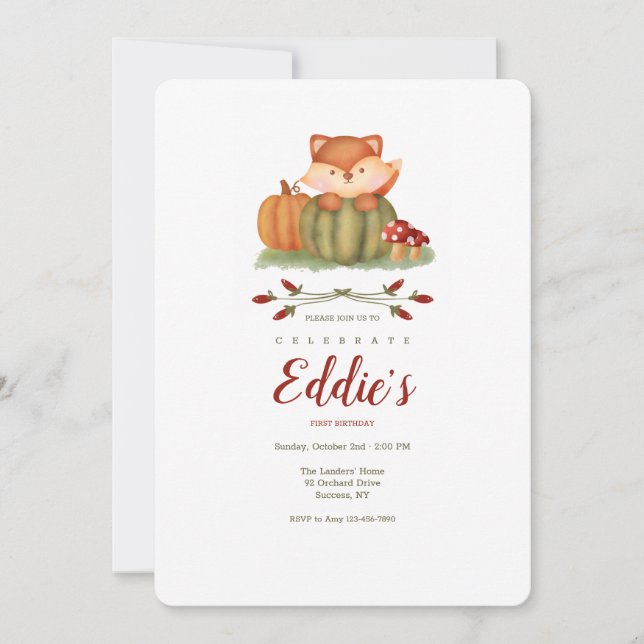 Invitación Fiesta de Cumpleaños del Zorro de Little Fall (Anverso)
