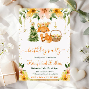 Invitación Fiesta de Cumpleaños del Zorro del Bosque Floral c