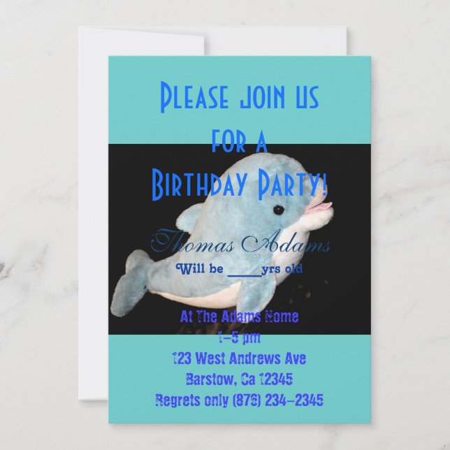 Invitación Fiesta de Cumpleaños Delfín Agua Mar Océano Pez An (Anverso)