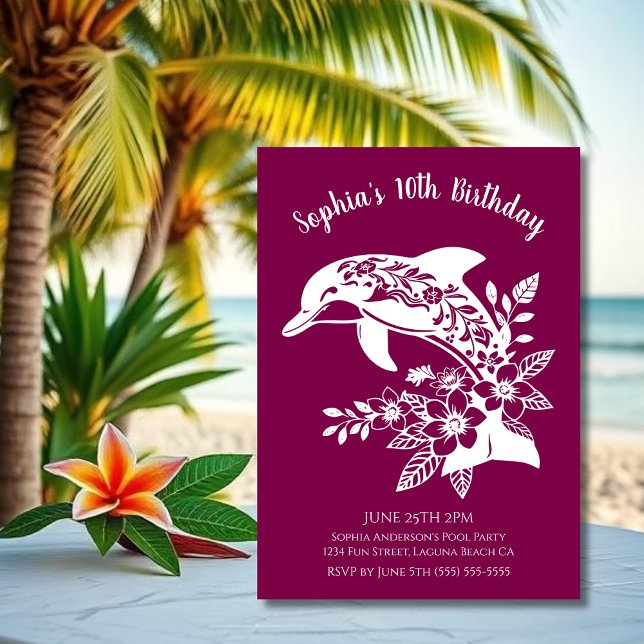 Invitación Fiesta de Cumpleaños-Delfín Hawaiano Flores Tropic (Hawaiian Dolphin, Flippin Fabulous, Islander Summer, Beach, Fisherman Trend, wine tumbler)