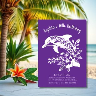 Invitación Fiesta de Cumpleaños-Delfín Hawaiano Flores Tropic
