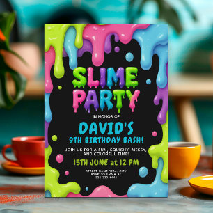 Invitación Fiesta de cumpleaños delgada con detalles de neón