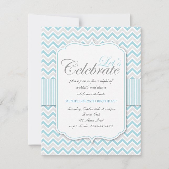 Invitación Fiesta de cumpleaños Delicada Blue Chevron (Anverso)